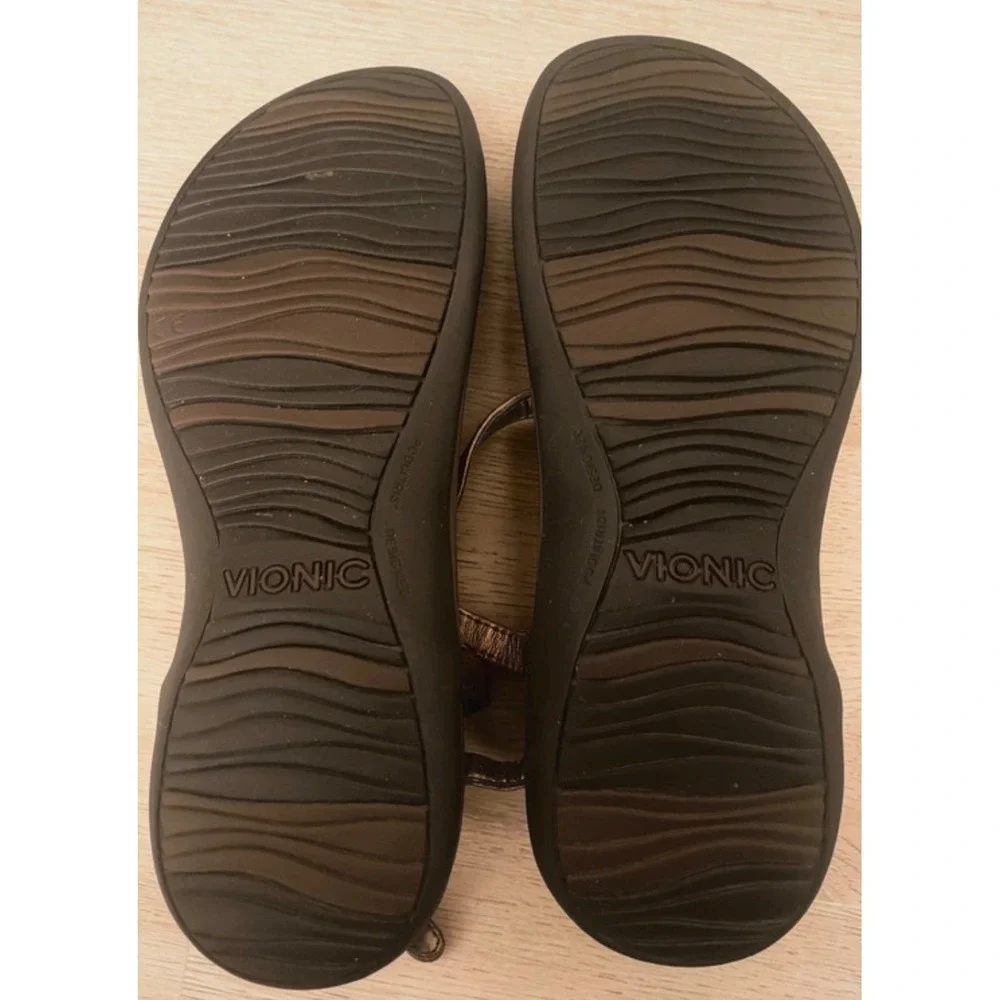 Vionic Julie II Bronze Lazer-cut Floral Orthotic T-Strap Women's size 6 Sandals